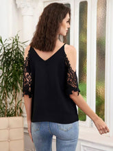 Load image into Gallery viewer, Cold-Shoulder V-Neck Spliced Lace Blouse
