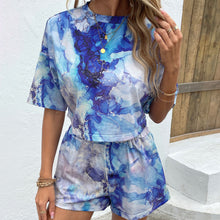 Load image into Gallery viewer, Printed Round Neck Dropped Shoulder Half Sleeve Top and Shorts Set
