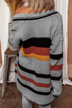 Load image into Gallery viewer, Striped Open Front Dropped Shoulder Longline Cardigan
