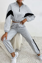 Load image into Gallery viewer, Contrast Quarter-Zip Cropped Sweatshirt and Joggers Set
