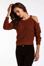 Load image into Gallery viewer, Double Take Round Neck Cold-Shoulder Ribbed Sweater
