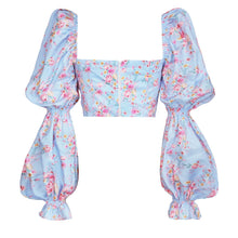 Load image into Gallery viewer, Cropped Sweetheart Neck Bubble Sleeve Blouse
