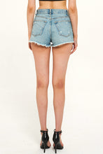 Load image into Gallery viewer, Full Size Rhinestone Frayed Hem Denim Shorts
