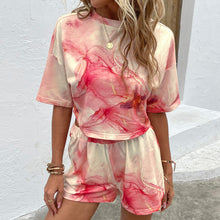Load image into Gallery viewer, Printed Round Neck Dropped Shoulder Half Sleeve Top and Shorts Set
