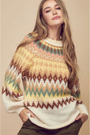 Petal Dew Multicolored Rolled Hem Balloon Sleeve Sweater