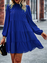 Load image into Gallery viewer, Frill Neck Puff Sleeve Tiered Dress
