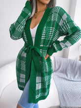 Load image into Gallery viewer, Plaid Open Front Ribbed Trim Longline Cardigan
