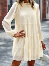 Load image into Gallery viewer, Frill Neck Puff Sleeve Tiered Dress
