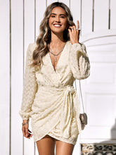 Load image into Gallery viewer, Textured Balloon Sleeve Tied Mini Dress
