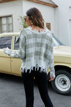 Load image into Gallery viewer, Plaid Frayed Trim V-Neck Sweater
