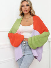 Load image into Gallery viewer, Color Block Open Front Balloon Sleeve Longline Cardigan
