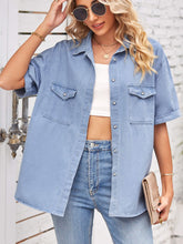 Load image into Gallery viewer, Collared Neck Short Sleeve Denim Jacket
