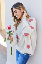 Load image into Gallery viewer, ADORA Full Size Heart Round Neck Distressed Sweater
