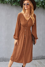 Load image into Gallery viewer, Decorative Buttons V-Neck Elastic Waist Knitted Dress
