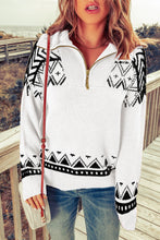 Load image into Gallery viewer, Geometric Ribbed Trim Quarter Zip Sweater
