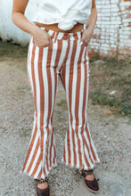 Load image into Gallery viewer, Striped Raw Hem Bell Bottom Jeans
