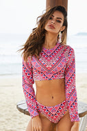 Geometric Print Long Sleeve Swim Set
