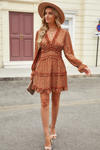 Load image into Gallery viewer, Ditsy Floral Frill Trim Flounce Sleeve Plunge Dress
