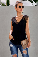 Load image into Gallery viewer, Eyelash Trim Spliced Lace V-Neck Tank
