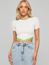 Load image into Gallery viewer, Contrast Trim Pointed Hem Ribbed Crop Top
