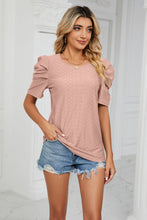 Load image into Gallery viewer, Eyelet Puff Sleeve Round Neck Blouse
