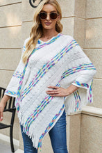 Load image into Gallery viewer, Colorful Stripe V-Neck Asymmetrical Fringe Hem Poncho
