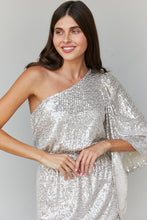 Load image into Gallery viewer, Hailey &amp; Co Full Size Sequined One-Shoulder Bell Sleeve Dress

