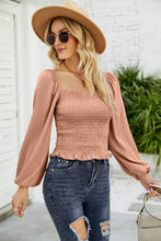Load image into Gallery viewer, Frill Hem Smocked Balloon Sleeve Blouse

