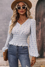 Load image into Gallery viewer, Floral V-Neck Smocked Balloon Sleeve Blouse
