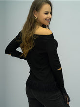 Load image into Gallery viewer, Full Size Off-Shoulder Cutout Fringe Hem Top
