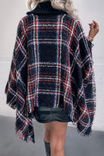 Load image into Gallery viewer, Plaid Turtleneck Fringe Detail Poncho
