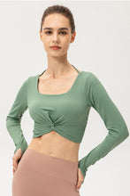 Load image into Gallery viewer, Twist Front Square Neck Long Sleeve Cropped Sports Top
