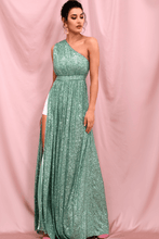 Load image into Gallery viewer, Sequin One-Shoulder Split Dress
