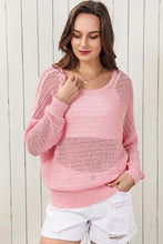 Load image into Gallery viewer, Double Take Openwork Round Neck Dropped Shoulder Knit Top
