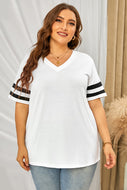 Plus Size Double-Striped Sleeve Tee