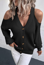 Load image into Gallery viewer, Cold-Shoulder Button-Up Rib-Knit Cardigan
