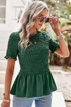 Load image into Gallery viewer, Smocked Round Neck Peplum Blouse
