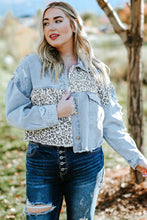 Load image into Gallery viewer, Plus Size Leopard Raw Hem Distressed Spliced Denim Jacket
