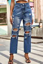 Load image into Gallery viewer, Distressed Buttoned Jeans with Pockets
