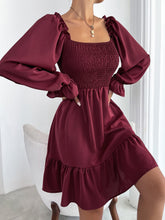 Load image into Gallery viewer, Smocked Square Neck Flounce Sleeve Dress
