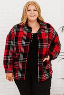 Plus Size Plaid Button Front Shirt Jacket with Pockets