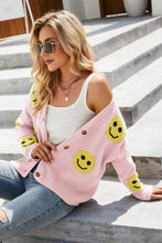 Load image into Gallery viewer, Smiley Face Ribbed Trim V-Neck Cardigan
