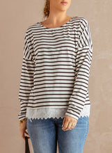 Load image into Gallery viewer, Striped Long Sleeve Lace Trim Top

