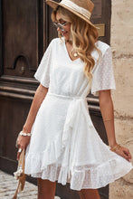 Load image into Gallery viewer, Swiss Dot Ruffle Trim V-Neck Dress
