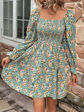 Load image into Gallery viewer, Blue Skies Floral Detail Smocked Neck Flounce Sleeves Mid Dress
