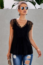 Load image into Gallery viewer, Eyelash Trim Spliced Lace V-Neck Tank
