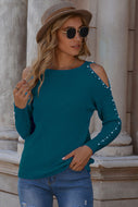 Round Neck Cold Shoulder Long Sleeve Sweater