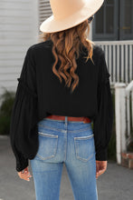 Load image into Gallery viewer, Button Front Bubble Sleeve Frill Trim Blouse
