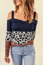Load image into Gallery viewer, Leopard Print Color Block Cold-Shoulder Top
