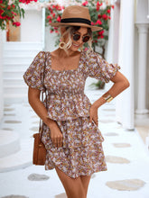 Load image into Gallery viewer, Floral Smocked Puff Sleeve Square Neck Layered Dress
